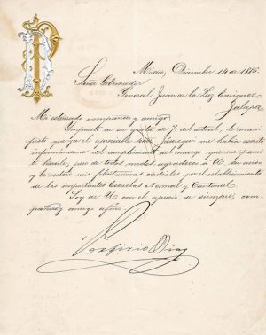 Carta a Porfirio Díaz, año 1886